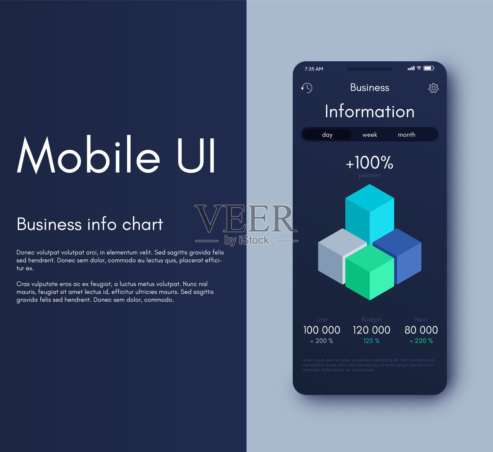 为商业手册的现代信息图表向量元素。用于网站,公司宣传册,广告和市场营销。饼图、线形图、条形图和时间线。插画图片素材