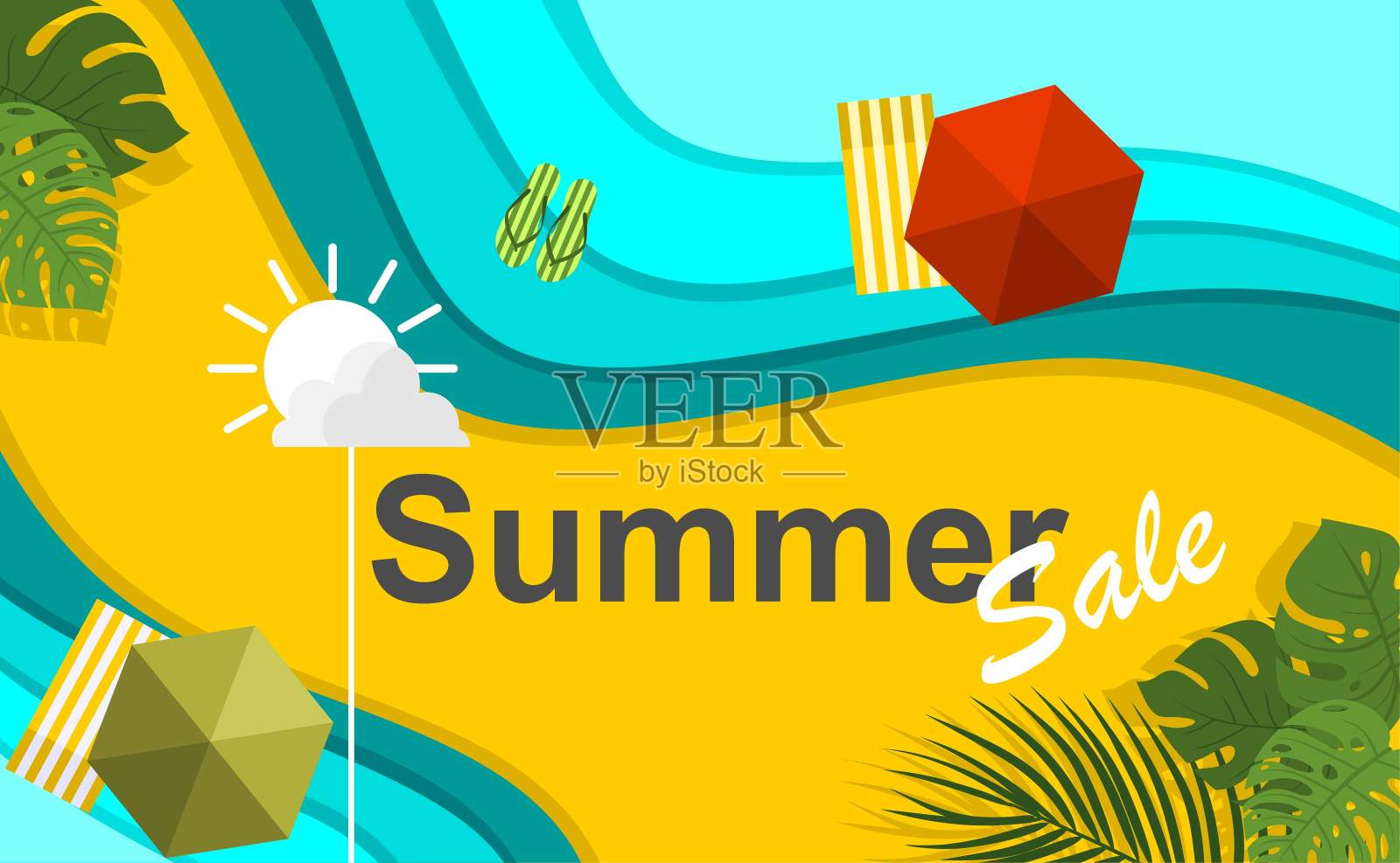 夏季销售矢量旗帜模板。插画图片素材