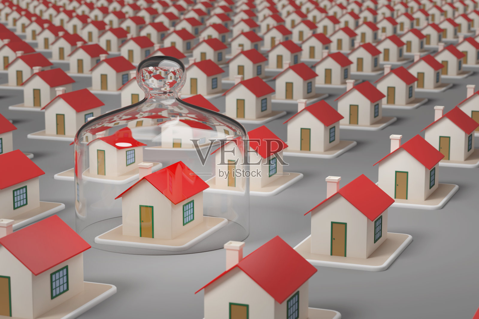 房子在一个钟形罩里。安全的概念。3 d演示。照片摄影图片