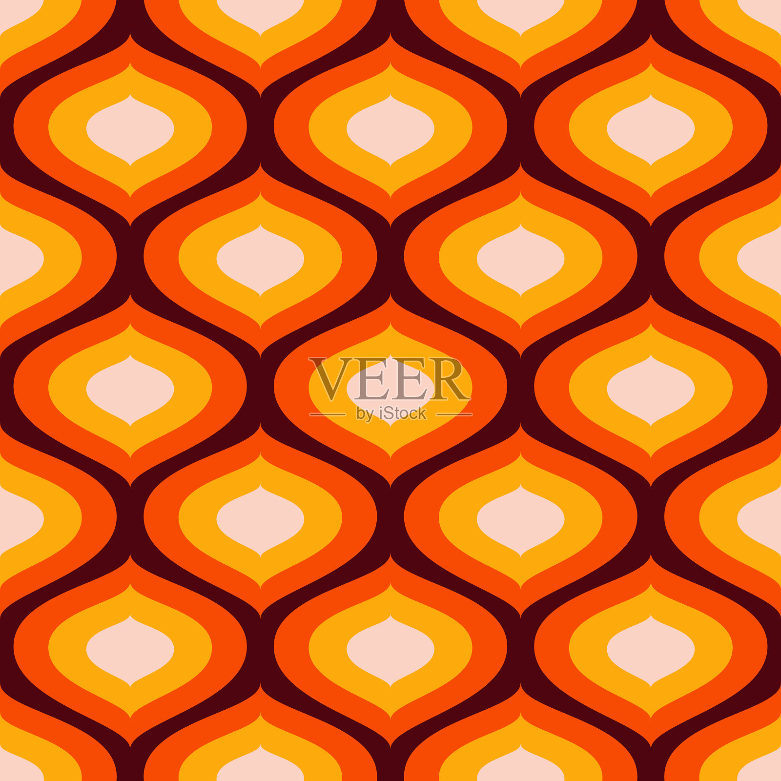 时髦的现代现代几何图案与Ogee图案。Groovy六十年代和七十年代无缝模矢量模式。插画图片素材