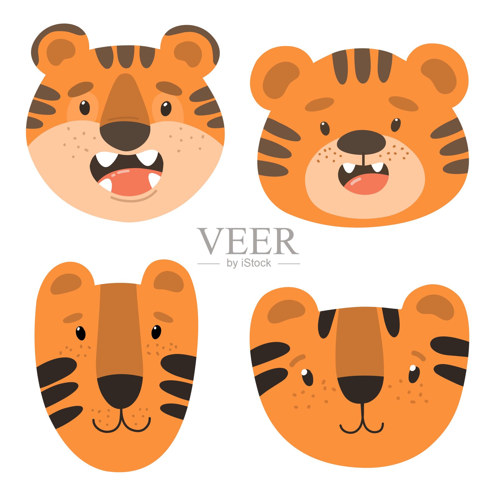 可爱的老虎脸,儿童插图。白色背景上的矢量分离。插画图片素材