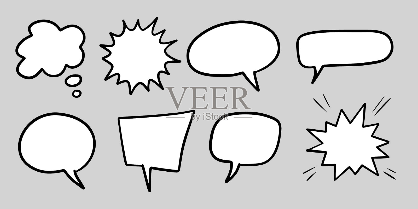 手绘set speech bubbles孤立的涂鸦图标素材