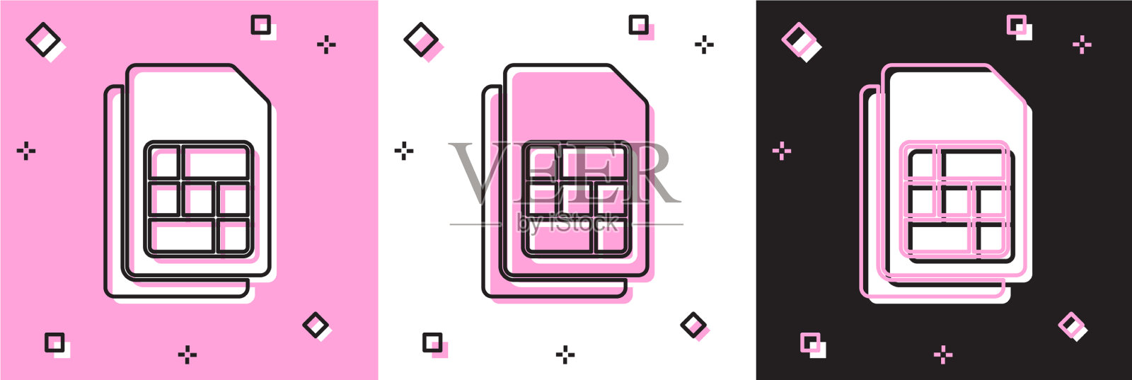 设置sim卡图标隔离在粉红色和白色插画图片素材