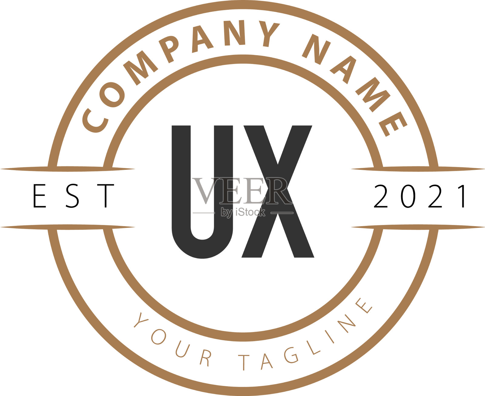 首字母ux复古logo设计模板插画图片素材