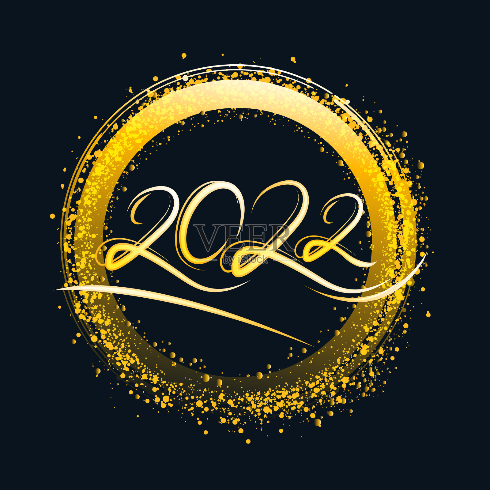 霓虹灯圆形框架与金色辉光。2022年的模板插画图片素材