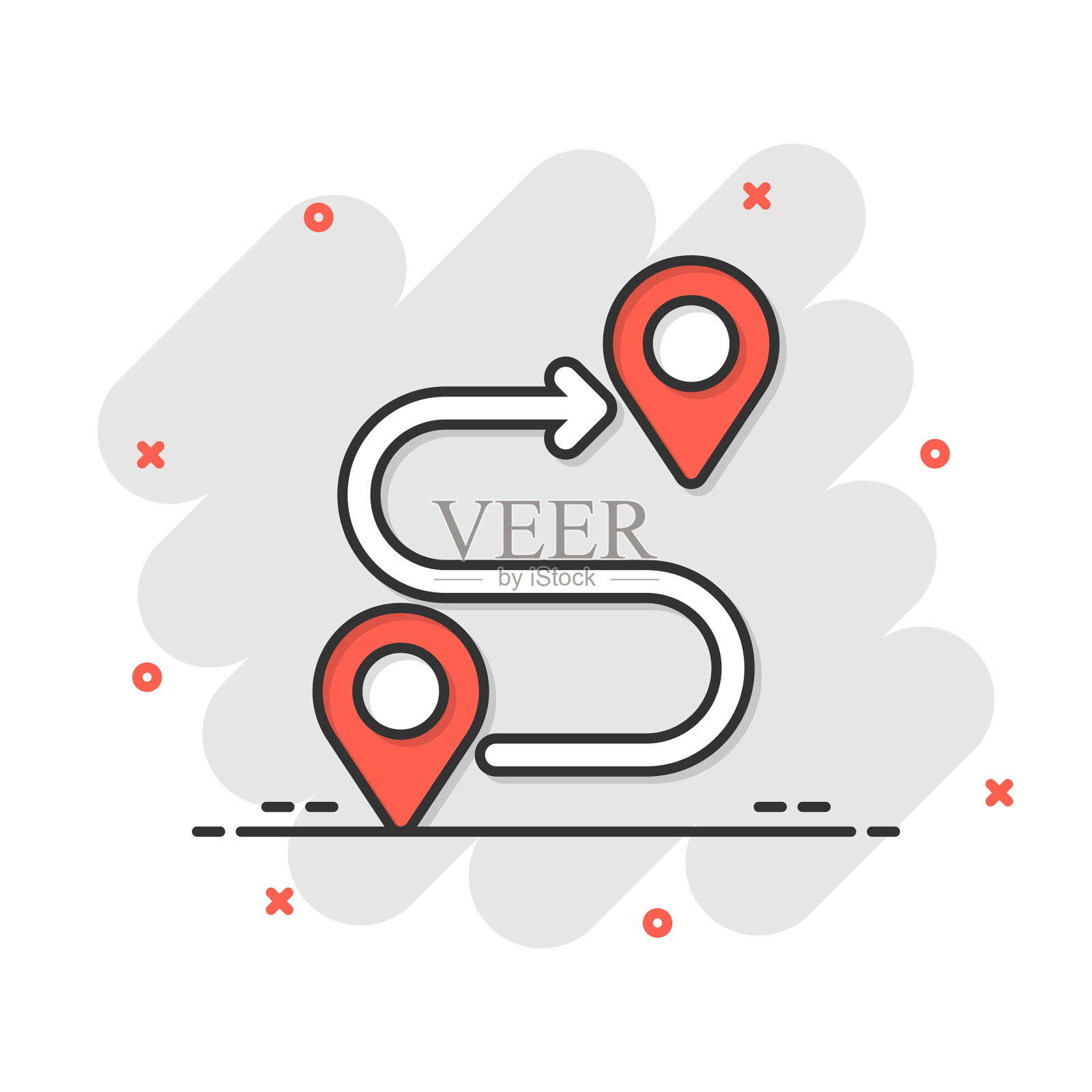 地图大头针图标在漫画风格GPS导航设计元素图片