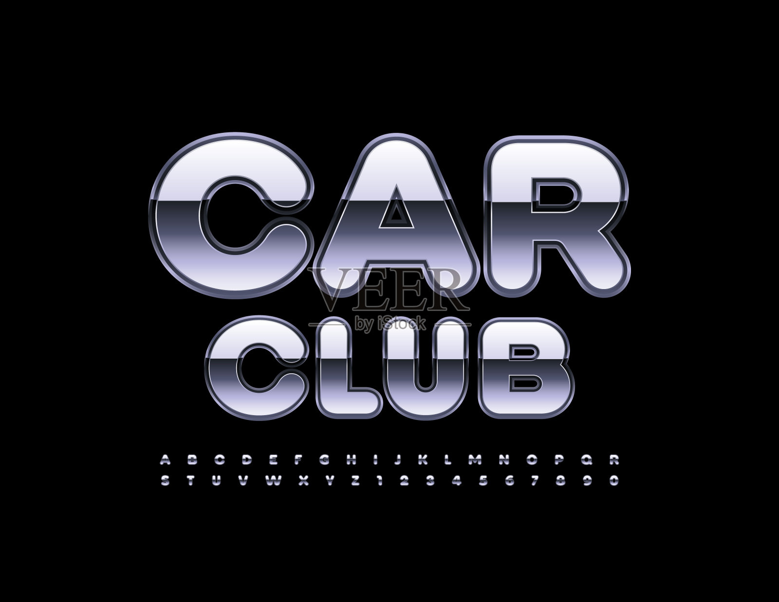 矢量铬标志汽车俱乐部与闪亮的字母和数字设置插画图片素材