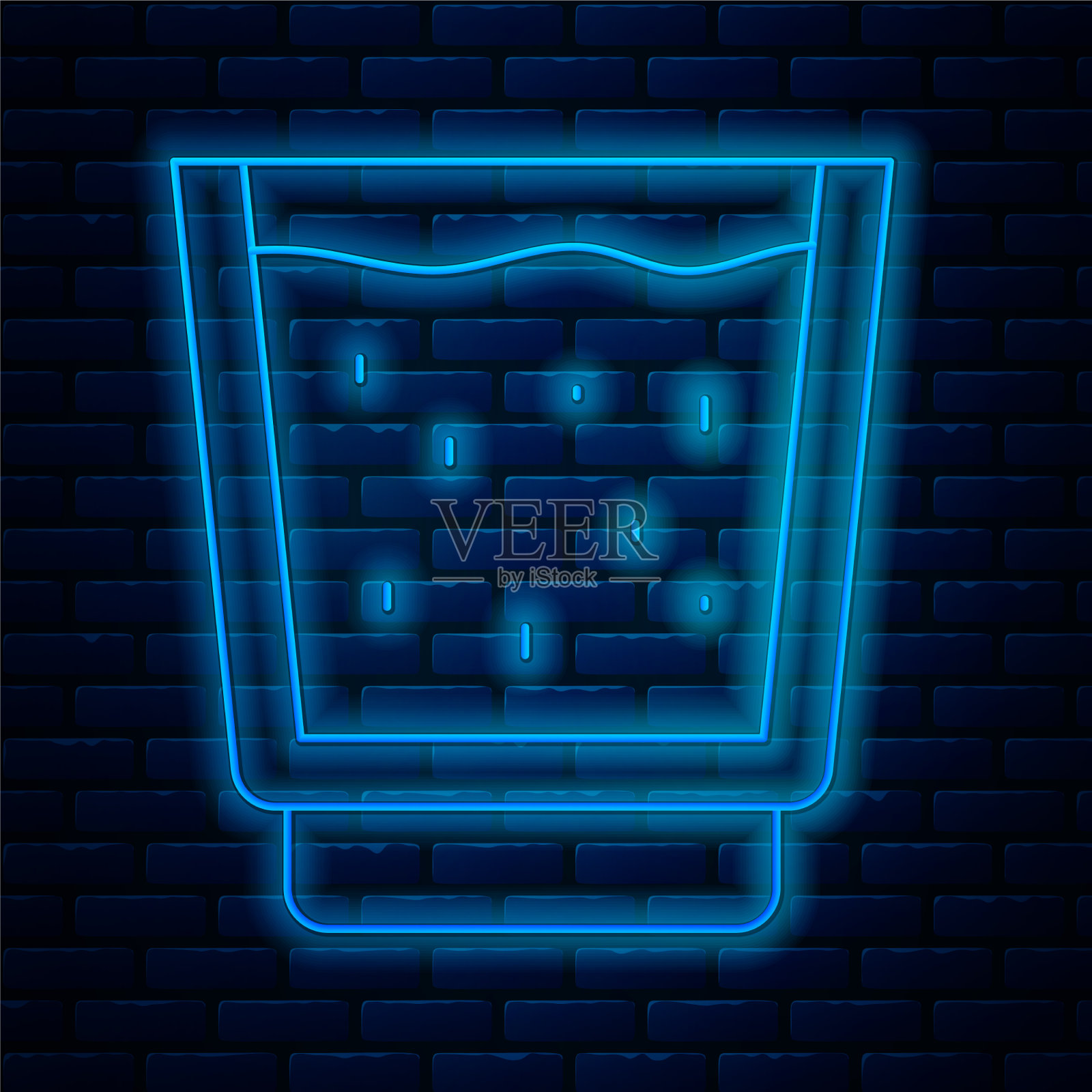 发光的霓虹灯线玻璃与水图标隔离插画图片素材