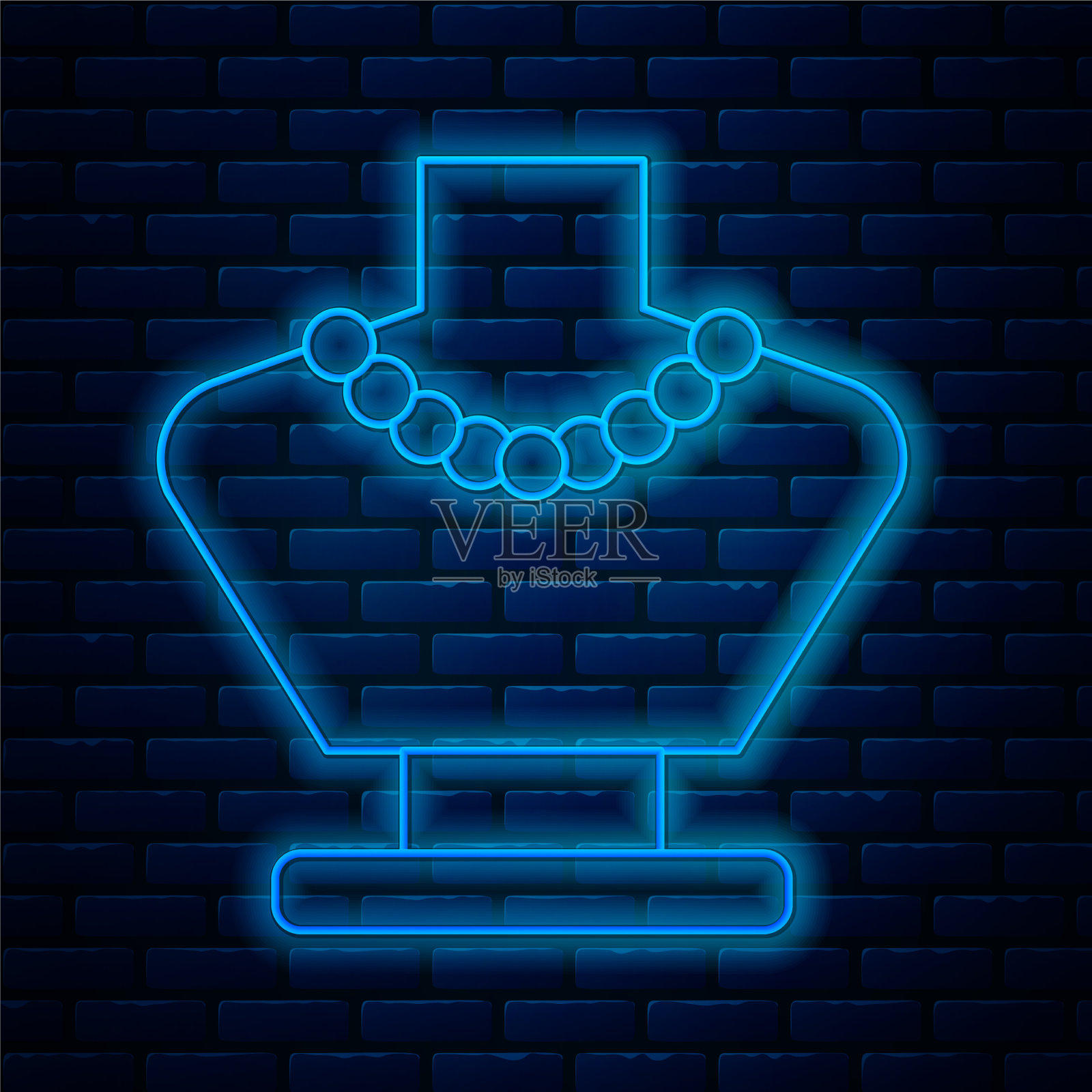 发光的霓虹灯线项链上的人体模型图标插画图片素材