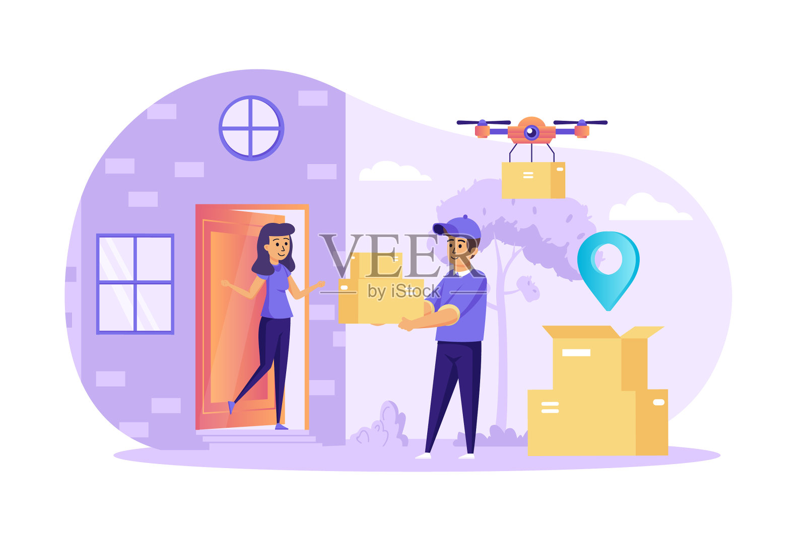 快递送货到现场四轴飞行器设计元素图片