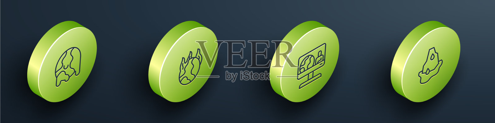 设定全球变暖火灾天气等距线图标素材