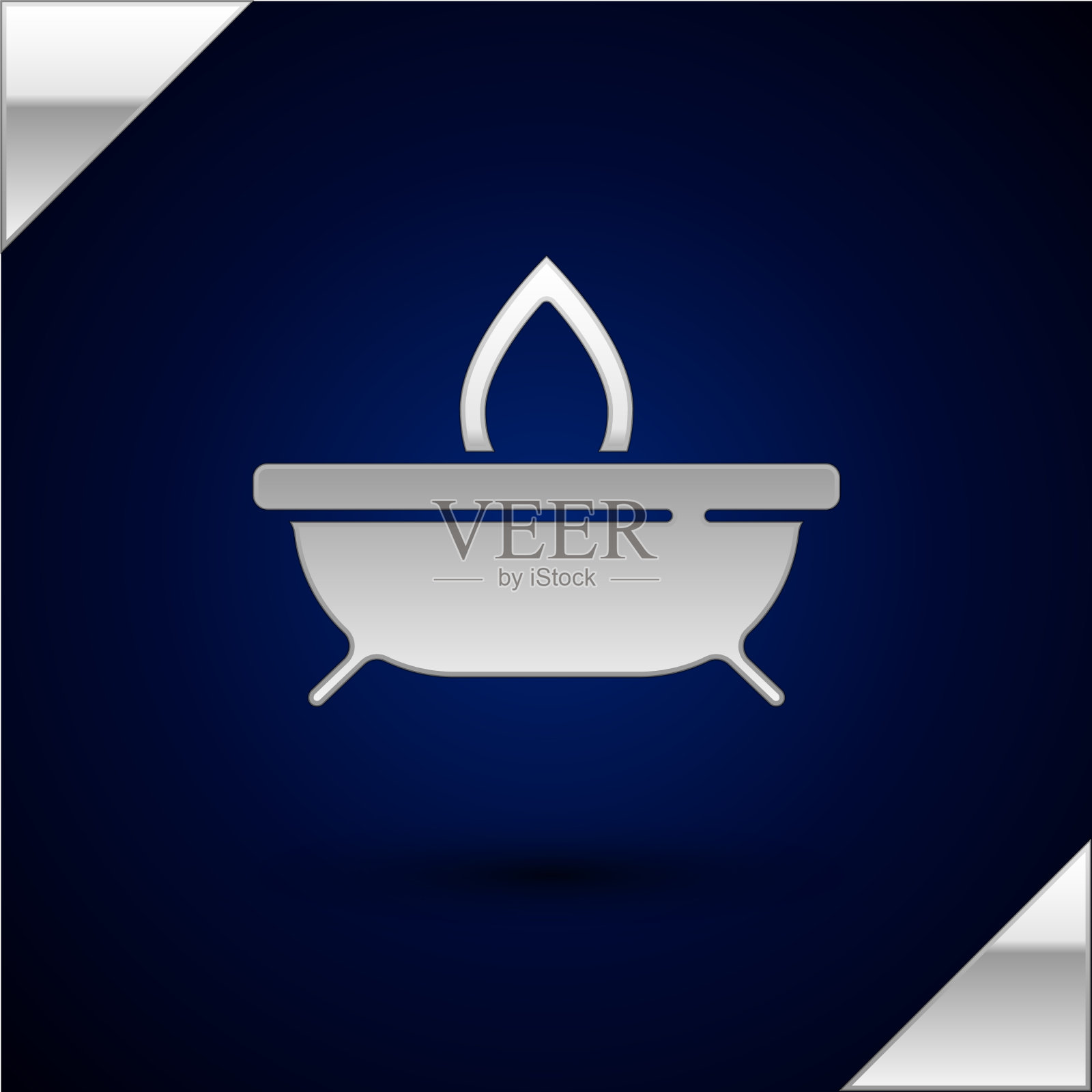 银色香薰蜡烛图标分离在深蓝色插画图片素材