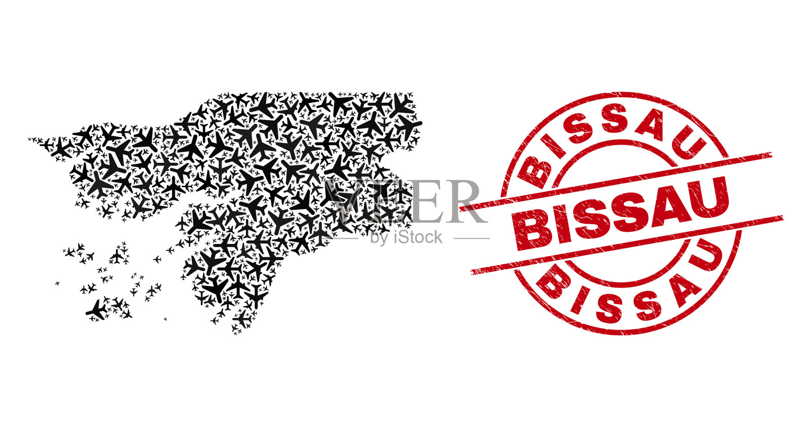 比绍垃圾邮票和几内亚比绍地图插画图片素材