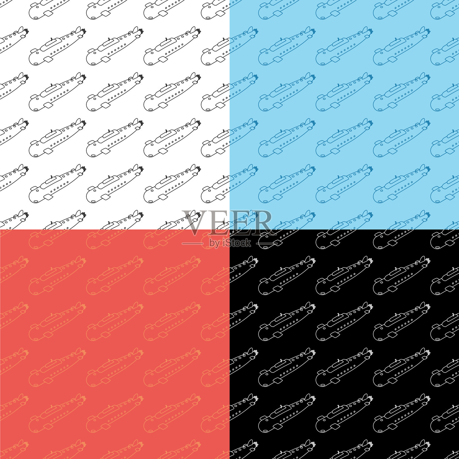 设置无缝模式与军事潜艇插画图片素材