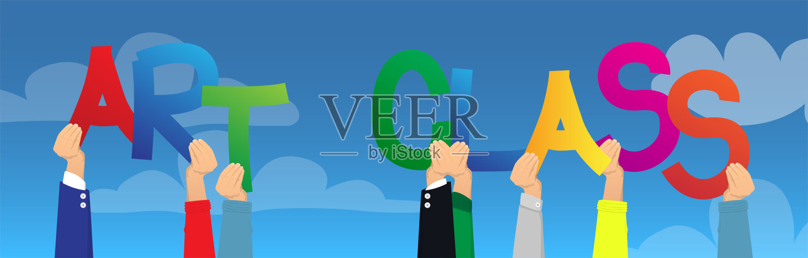 手举着“美术课”两个字。插画图片素材