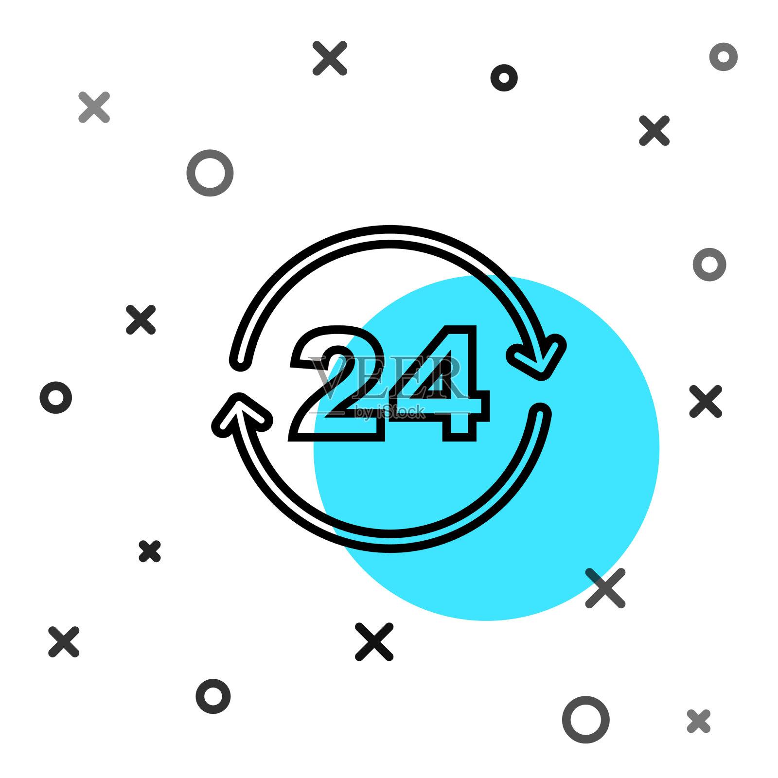 黑线电话24小时支持图标图标素材