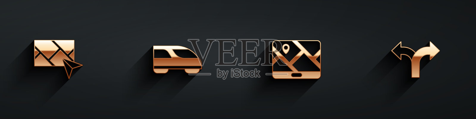 设置城市地图导航和高速列车图标素材