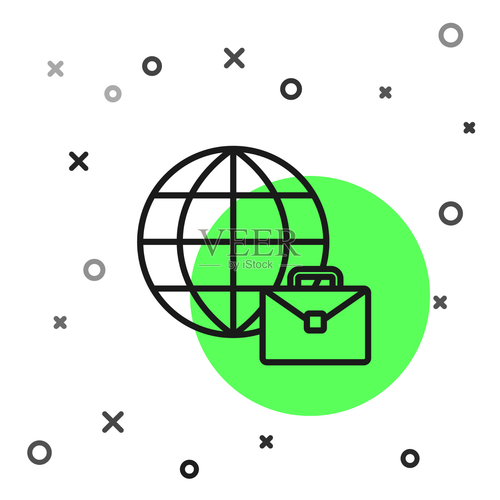 黑线在线工作图标隔离在白色插画图片素材