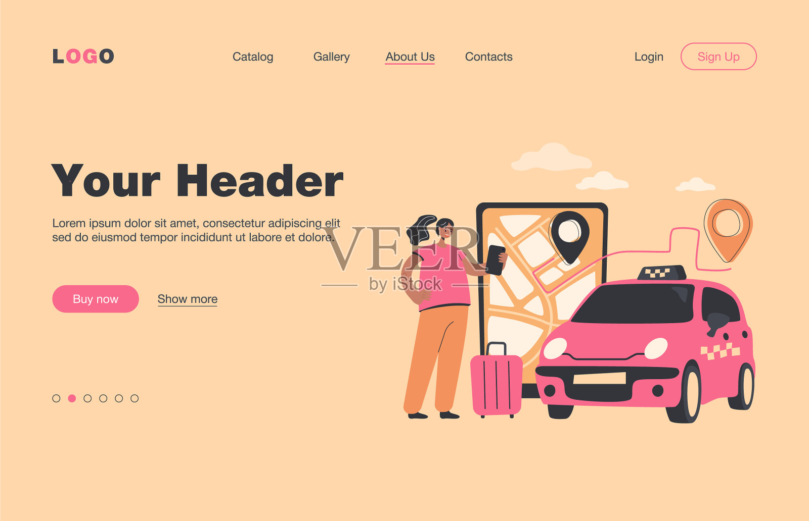 在网上订出租车去机场的人插画图片素材