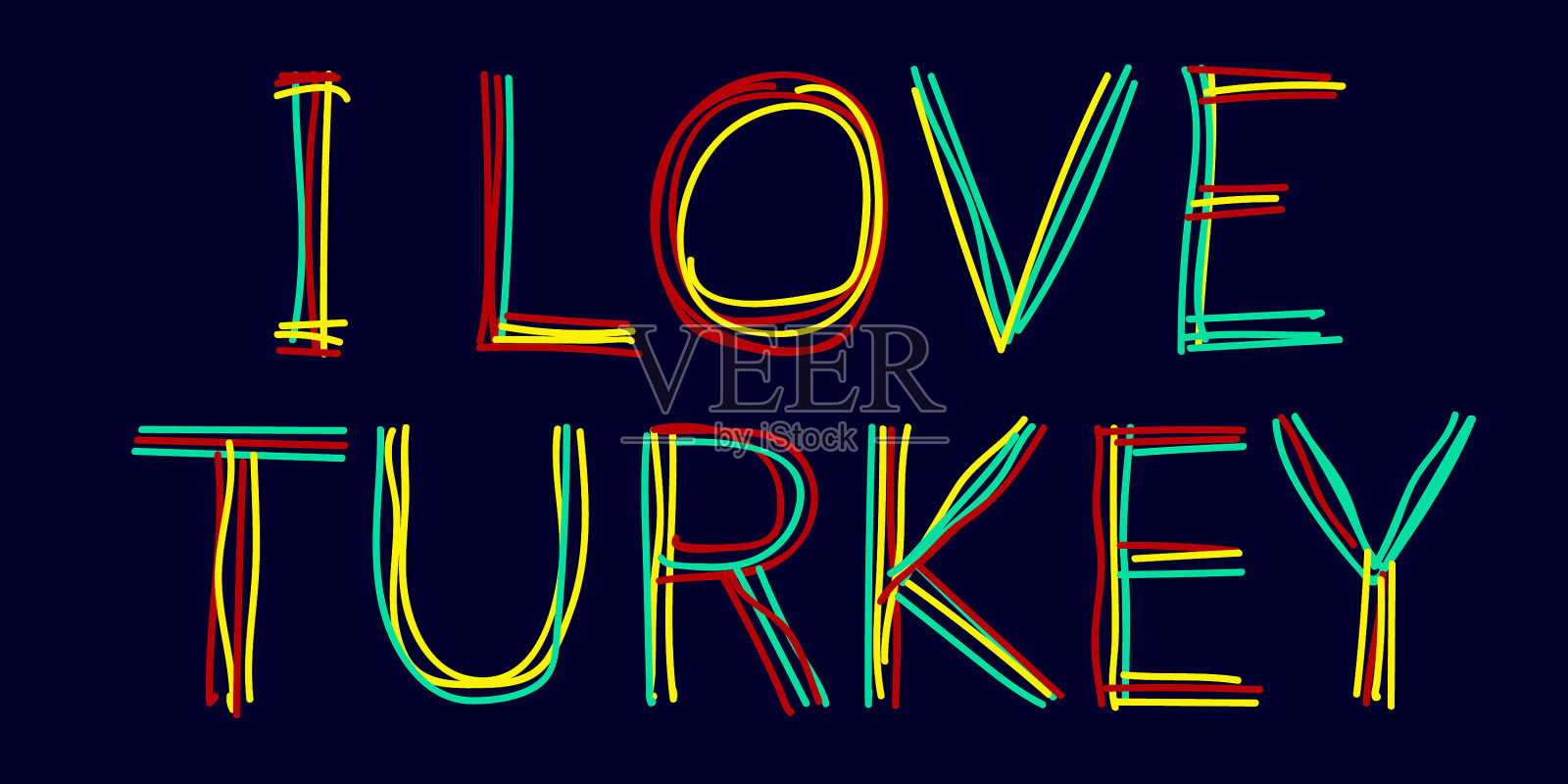 我喜欢火鸡的线条,就像用毡尖笔写的一样插画图片素材