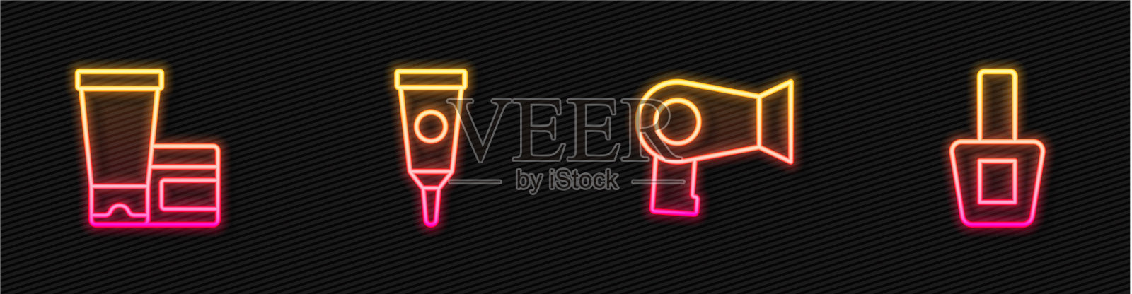 定型线,电吹风,护肤霜或化妆管插画图片素材