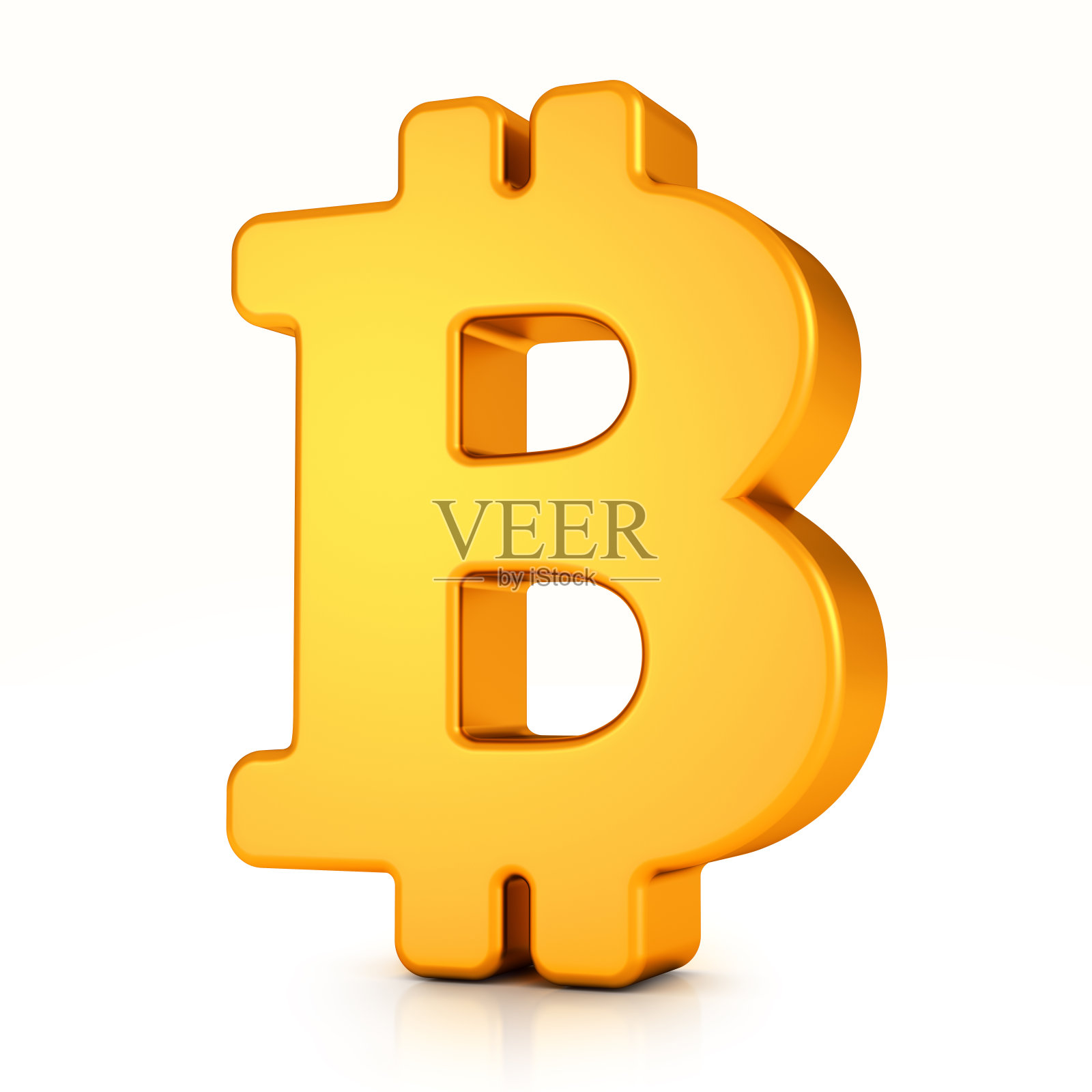 比特币3 d的象征。金色数字加密货币标识隔离在白色背景上。包括剪切路径。照片摄影图片