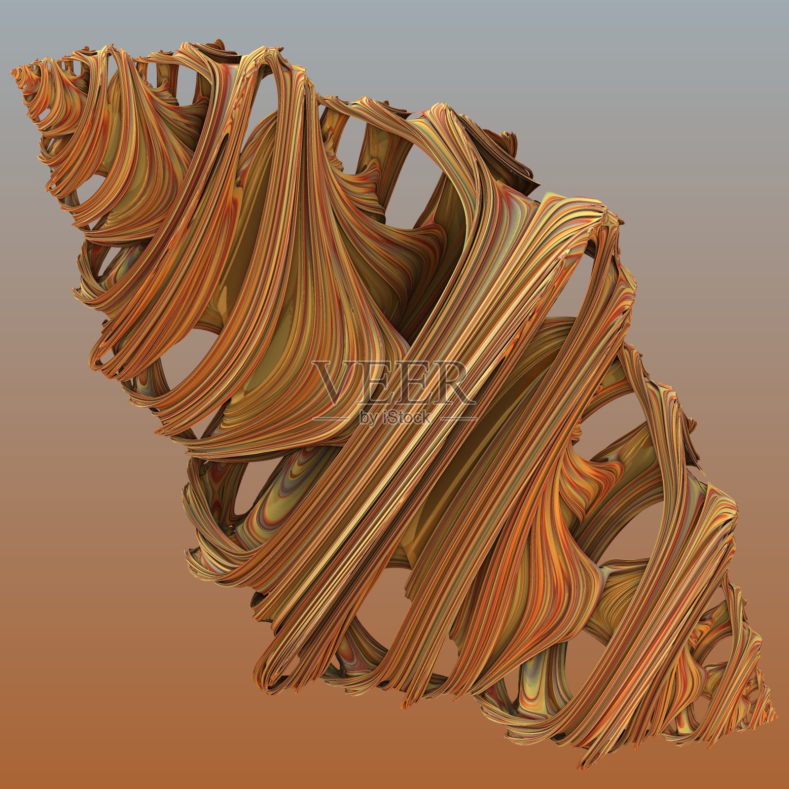 抽象三维图形,牛角或菱形。红色和黄色。照片摄影图片