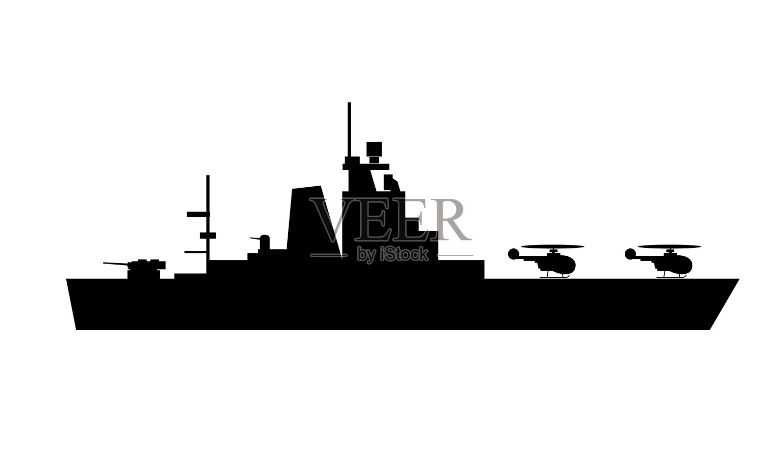 单独的战舰轮廓设计和插画图片素材