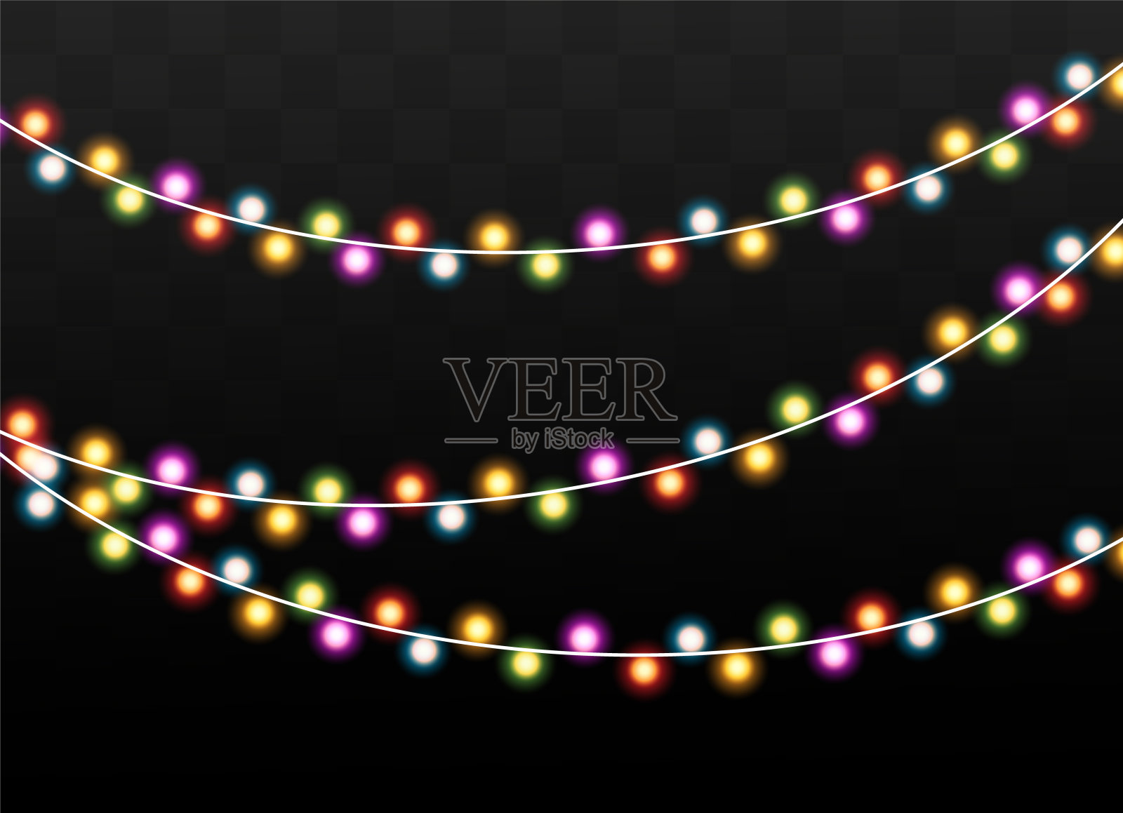 圣诞彩灯,一套圣诞发光的花环。插画图片素材