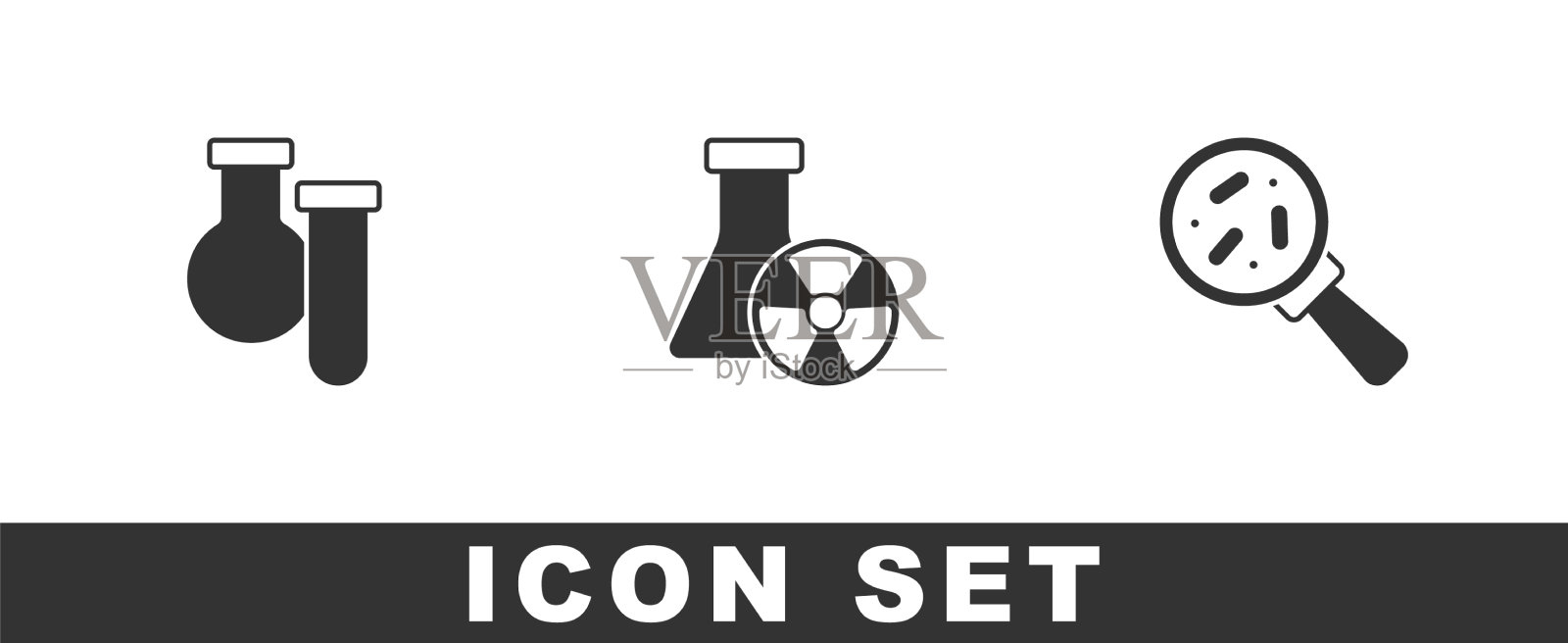 设置试管和烧瓶的辐射和图标素材