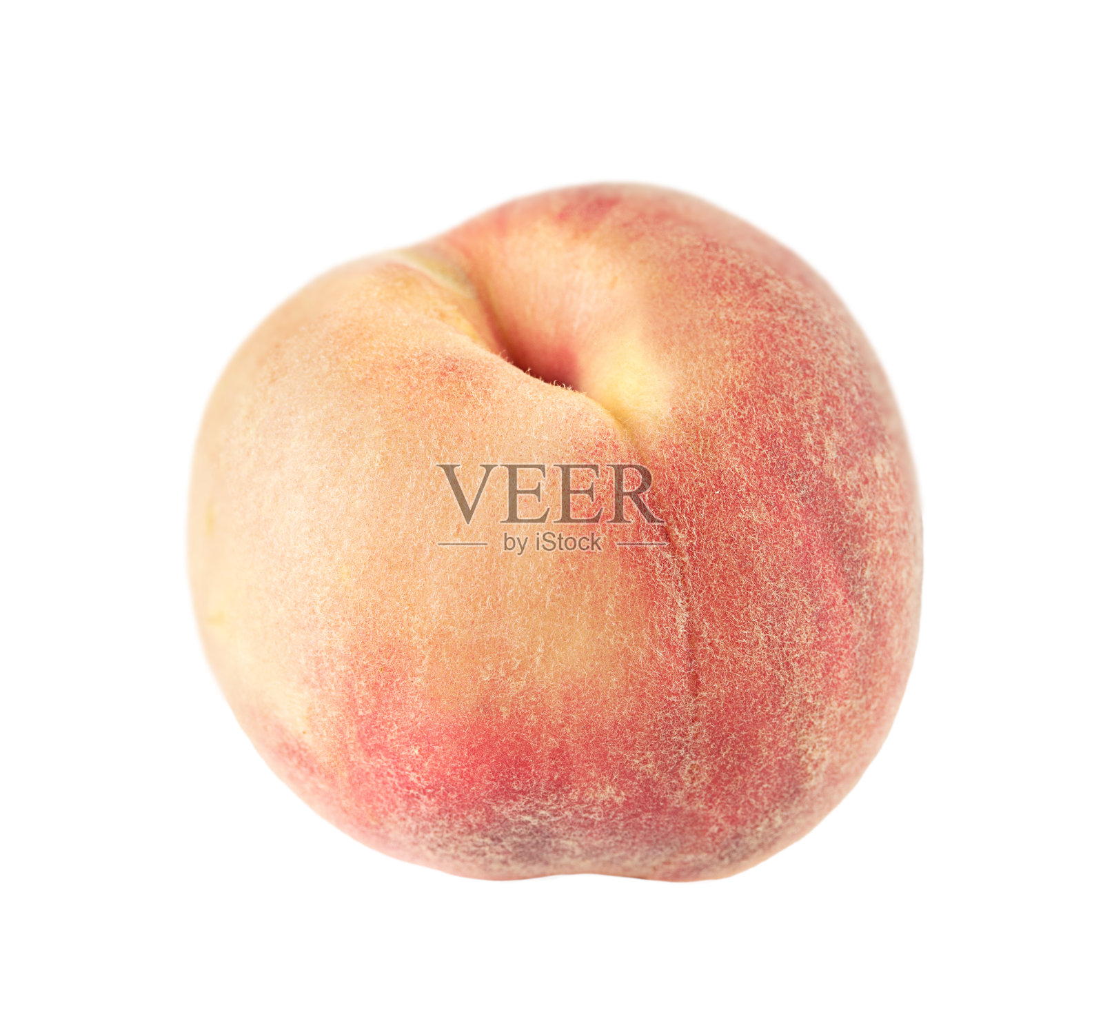 一个完整的桃子特写孤立在白色的背景上。照片摄影图片