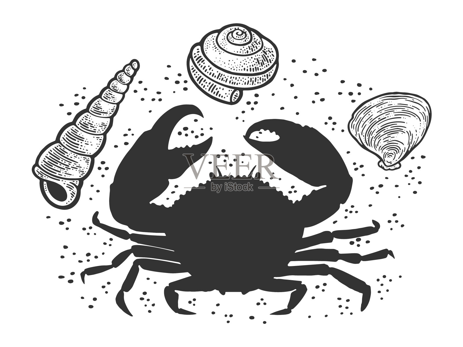 在沙滩上画一只螃蟹的剪影设计元素图片