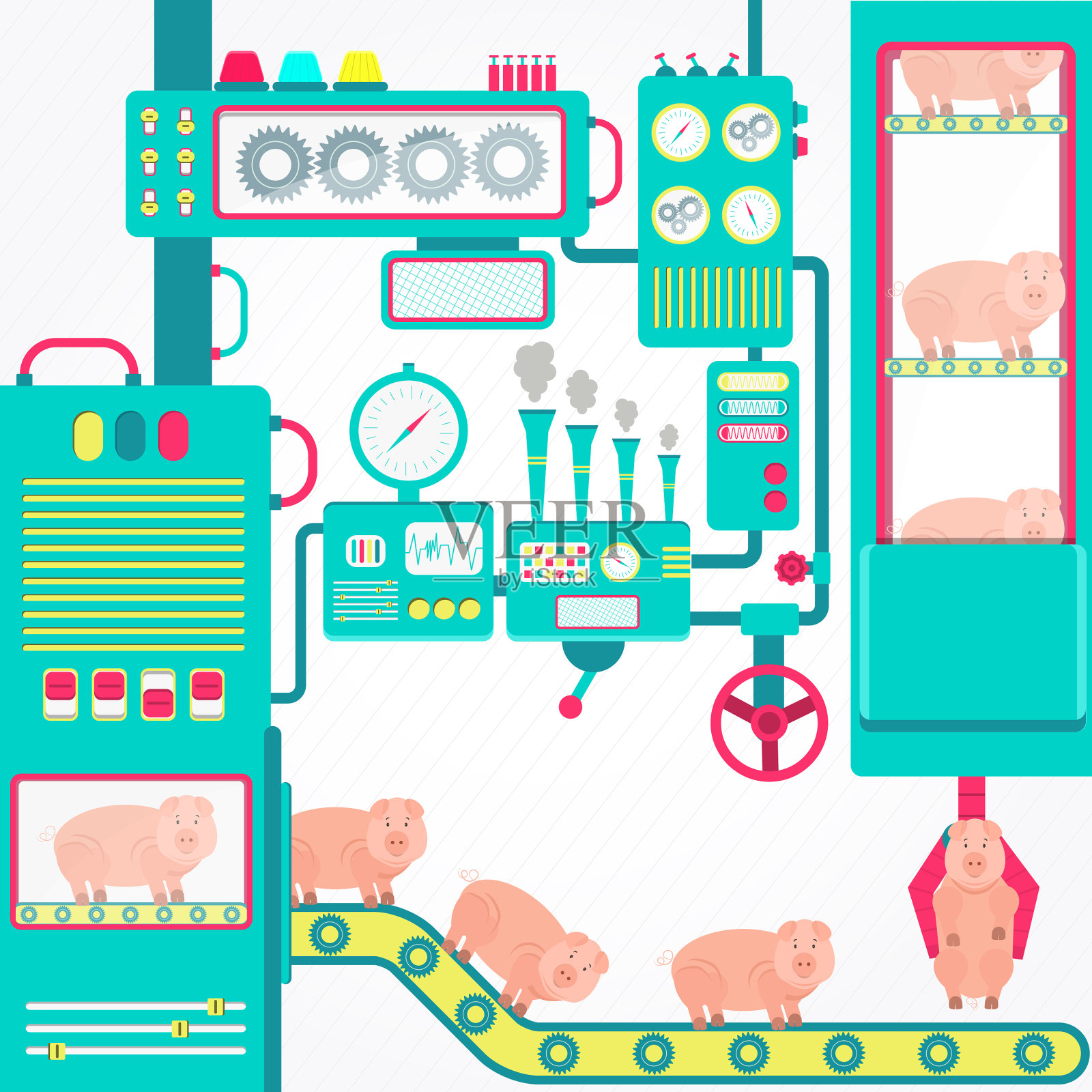 工厂的猪插画图片素材