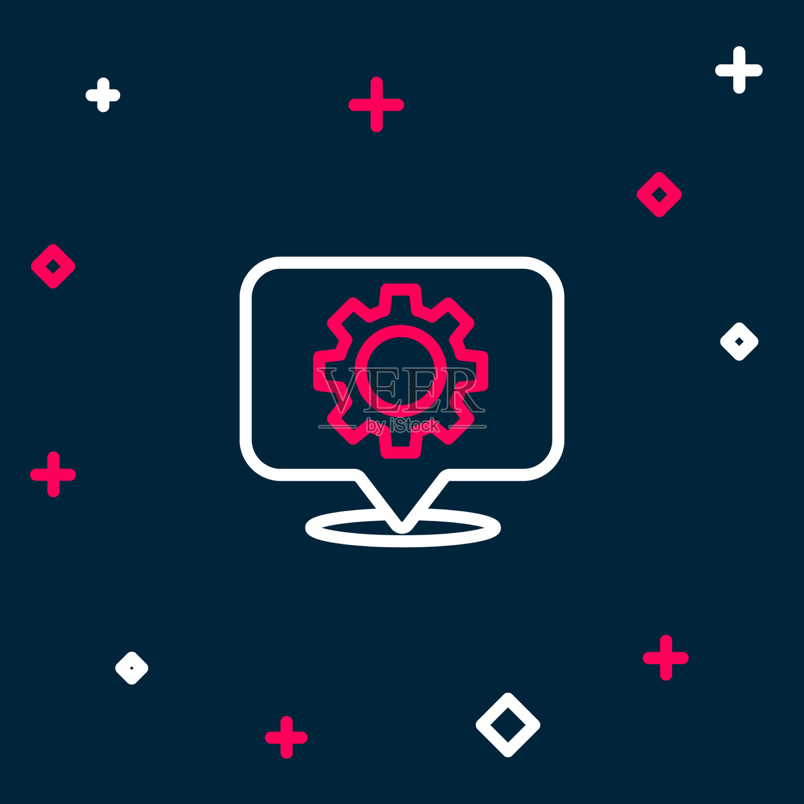 线位置与齿轮图标隔离在蓝色图标素材