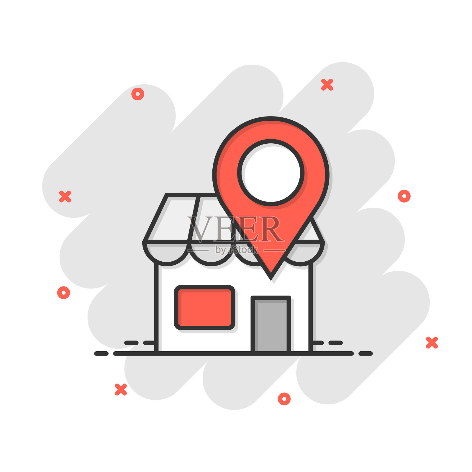 Home pin图标在漫画风格的房子导航设计元素图片