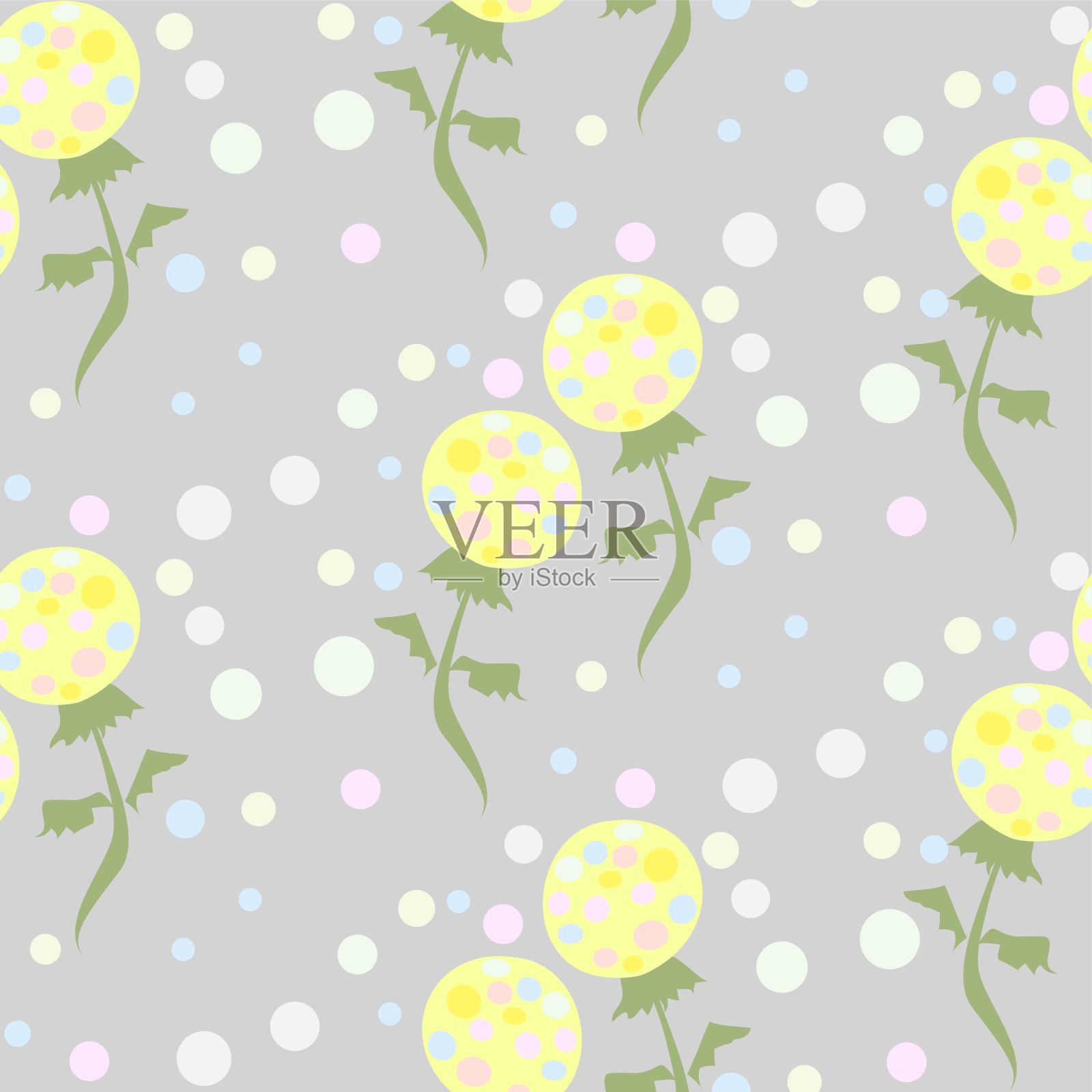 精致的向量粉彩重复模式与柠檬花和粉彩点插画图片素材