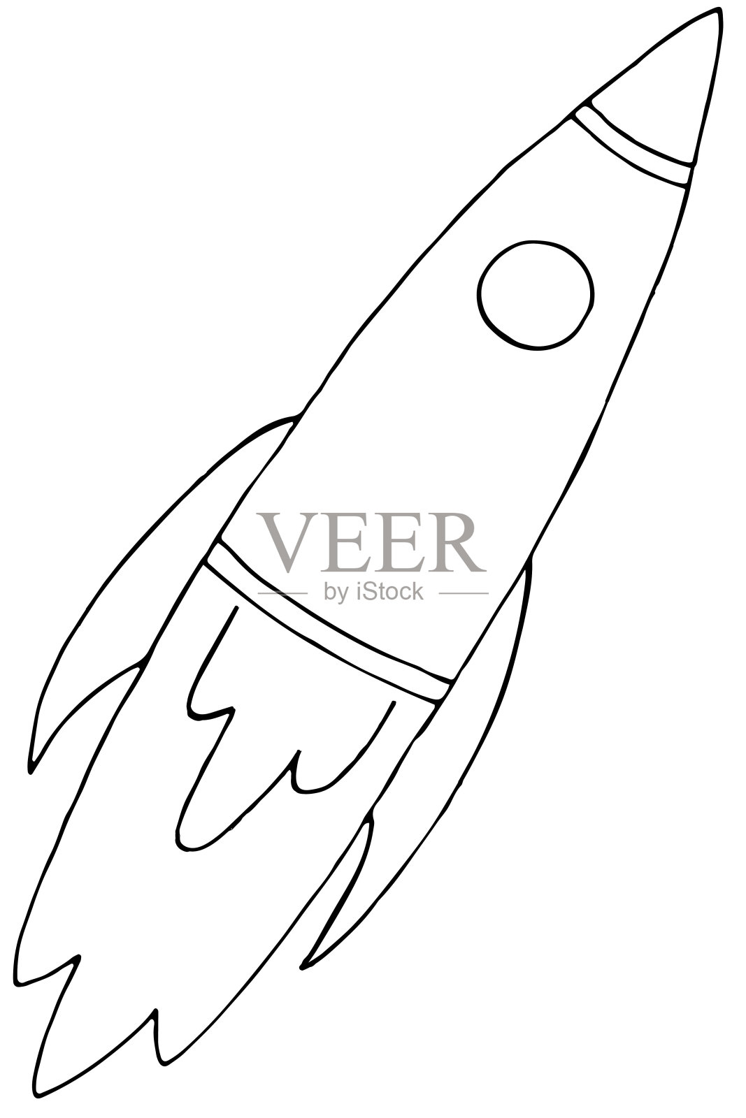太空飞行的火箭,涂鸦风格的矢量插图,涂色书插画图片素材