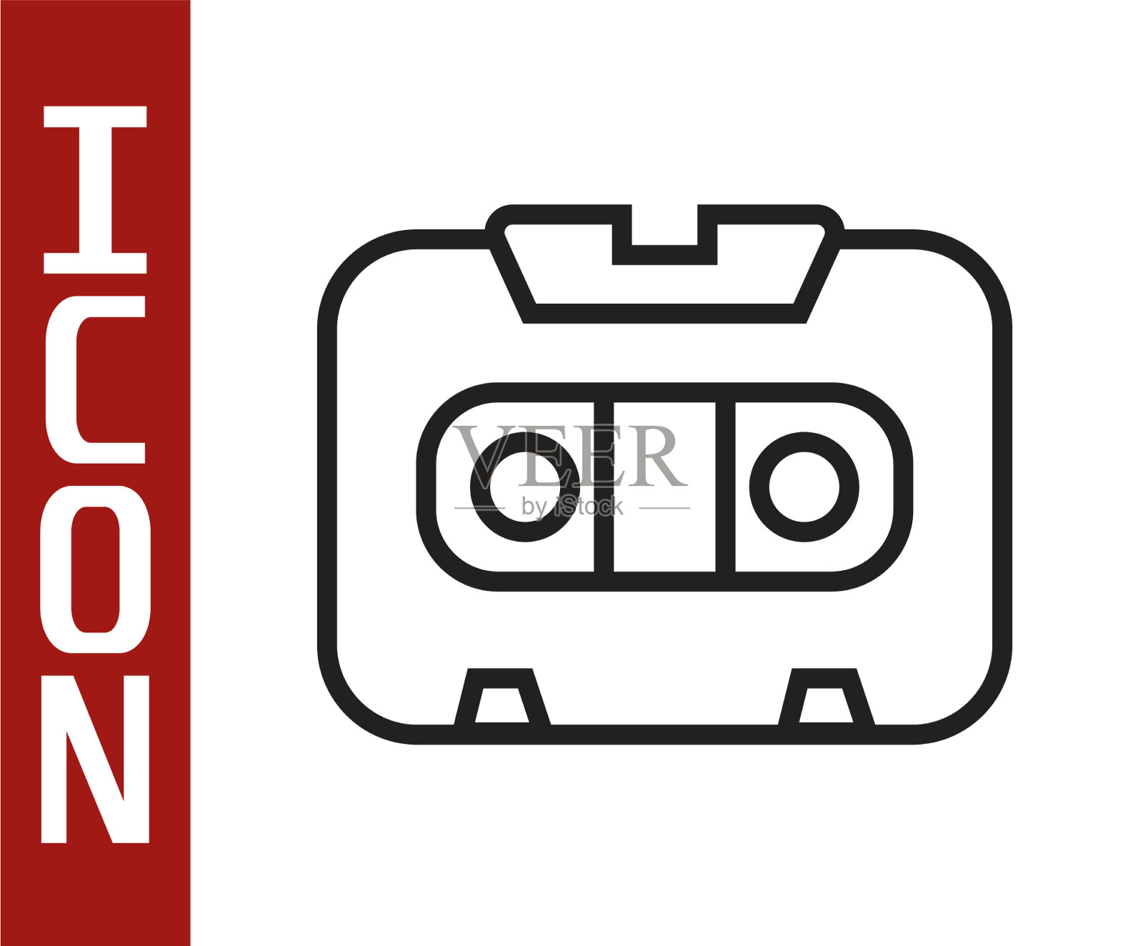 黑色线复古盒式磁带图标孤立图标素材