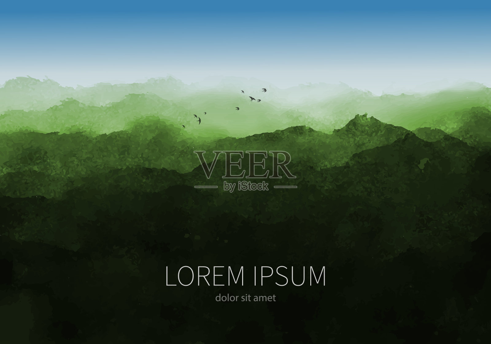 设计模板与雾绿色森林山和你的文字的地方插画图片素材