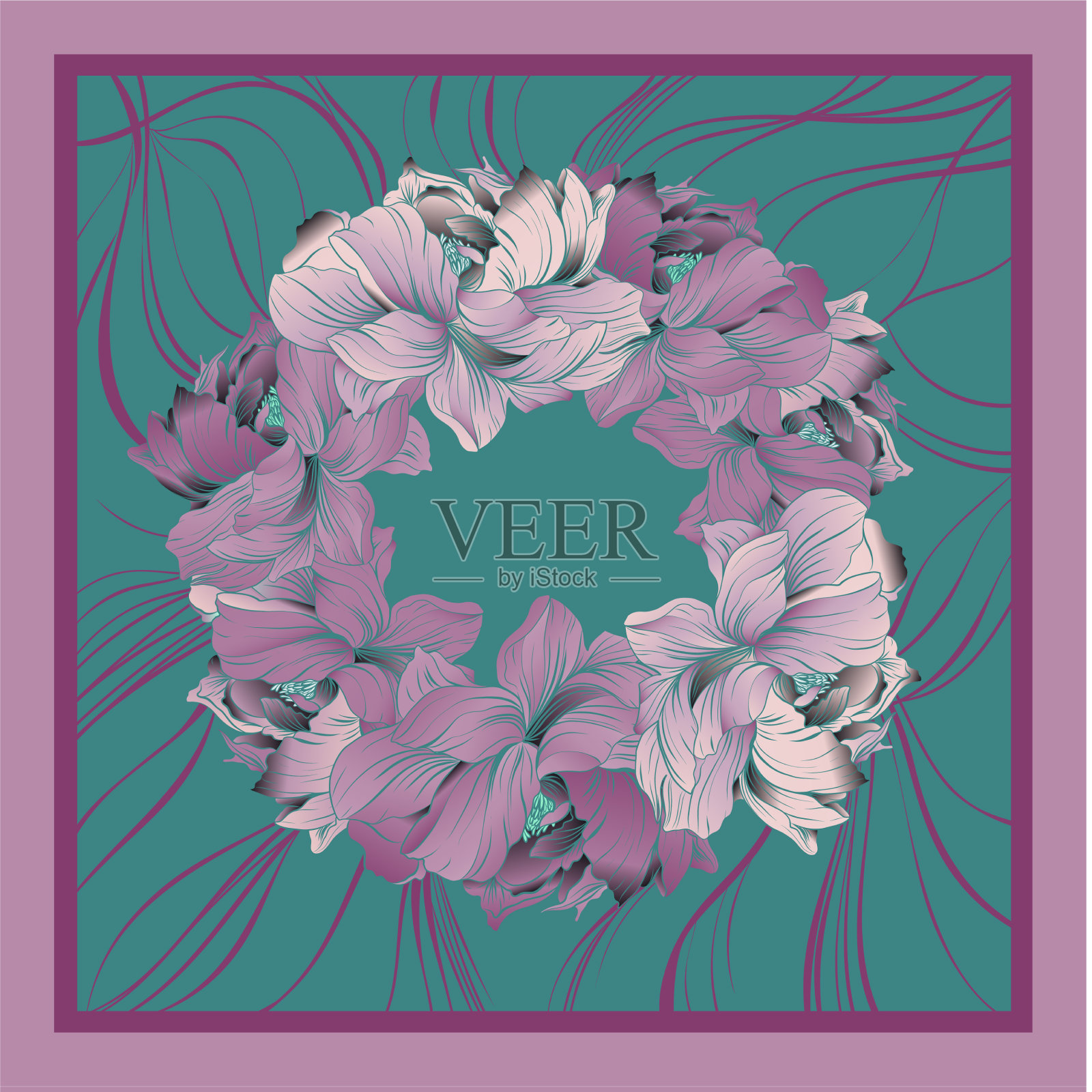 五颜六色的丝巾上有盛开的罂粟花插画图片素材