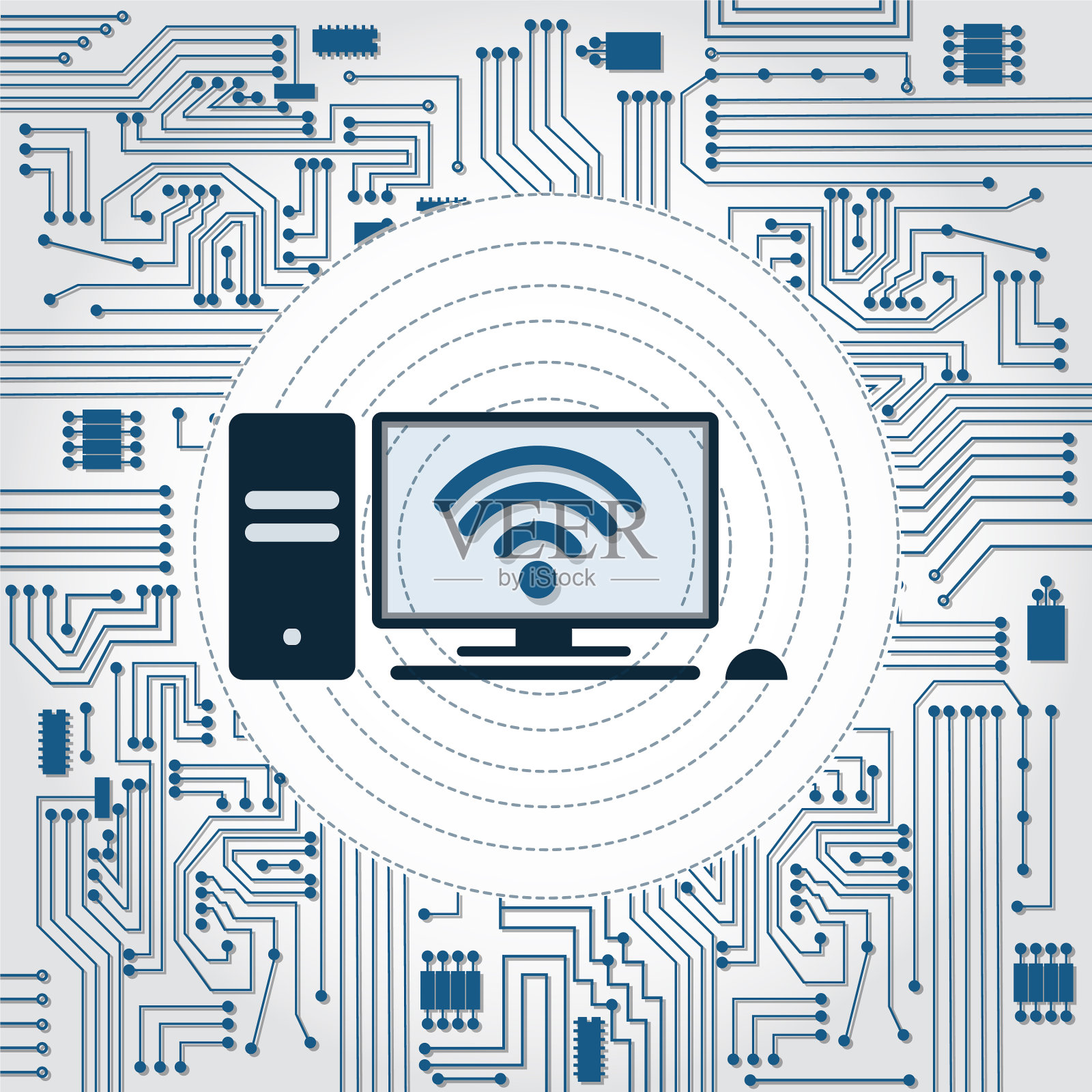 PC wifi和电子电路插画图片素材