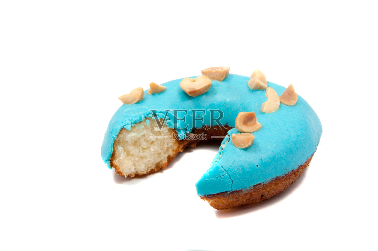 巧克力专咬甜品甜甜圈孤立在白色上照片摄影图片