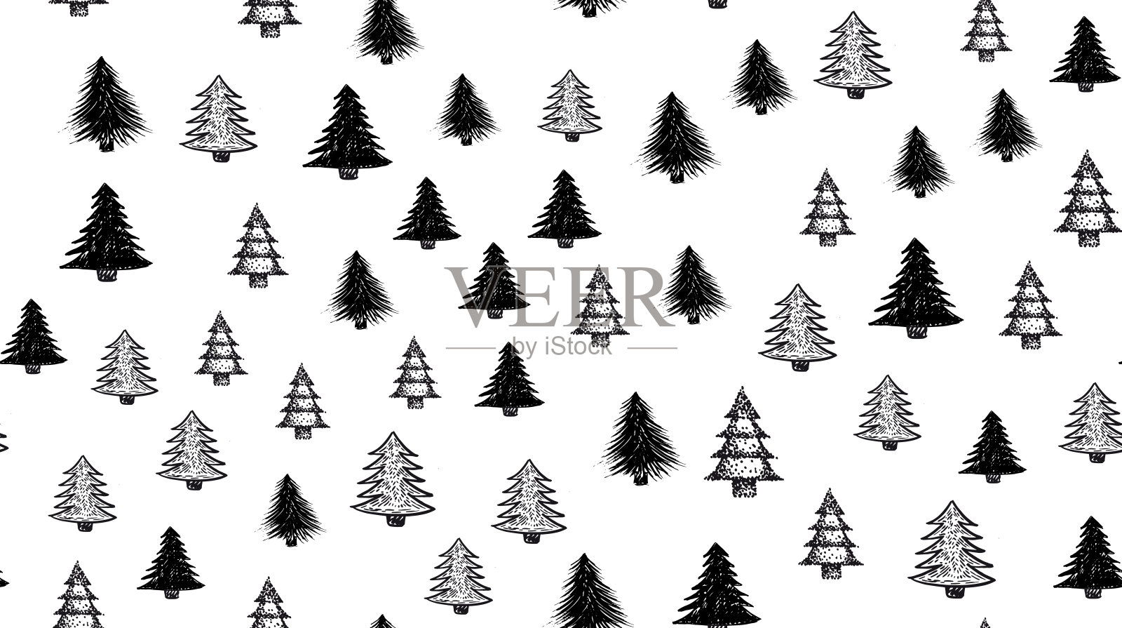 圣诞树套装,手绘。矢量插图。插画图片素材