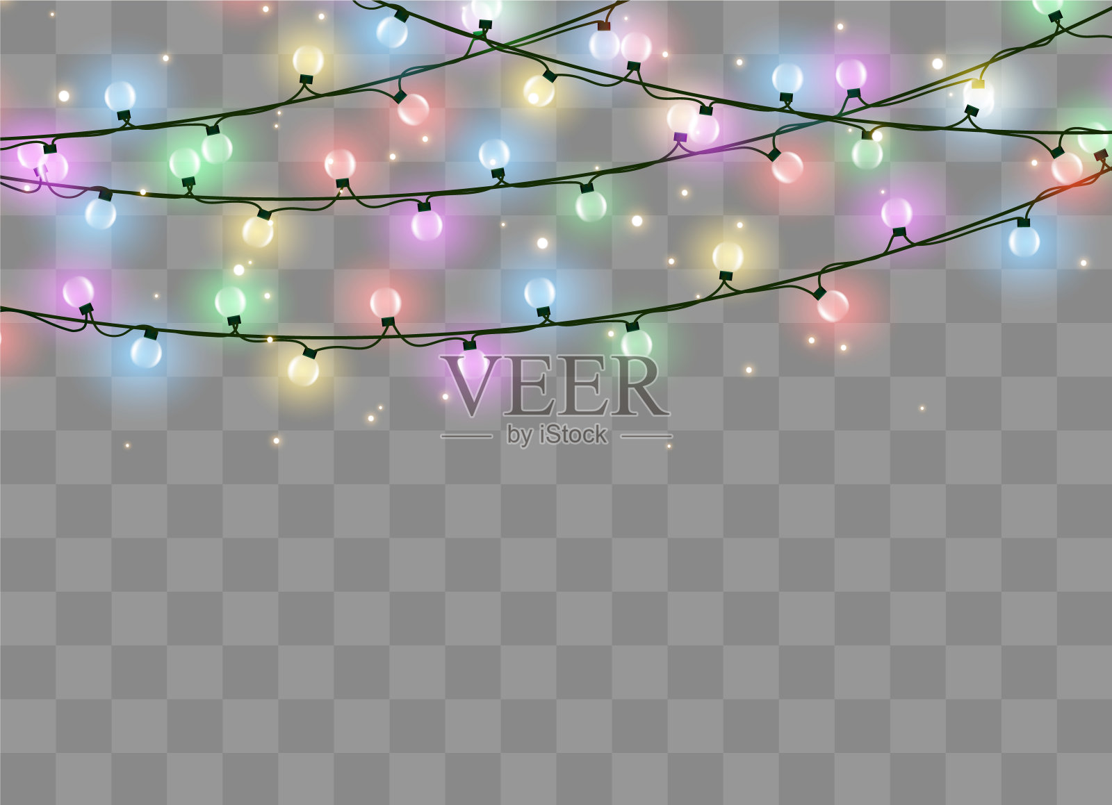 圣诞彩灯,一套圣诞发光的花环。插画图片素材