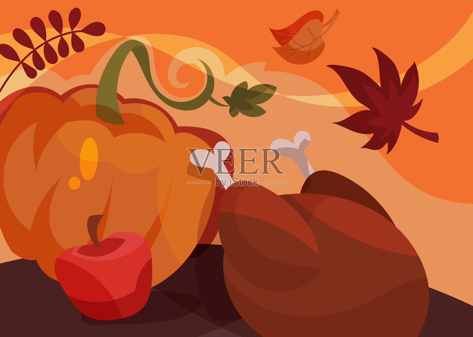 横幅上有传统的感恩节菜肴。设计模板素材