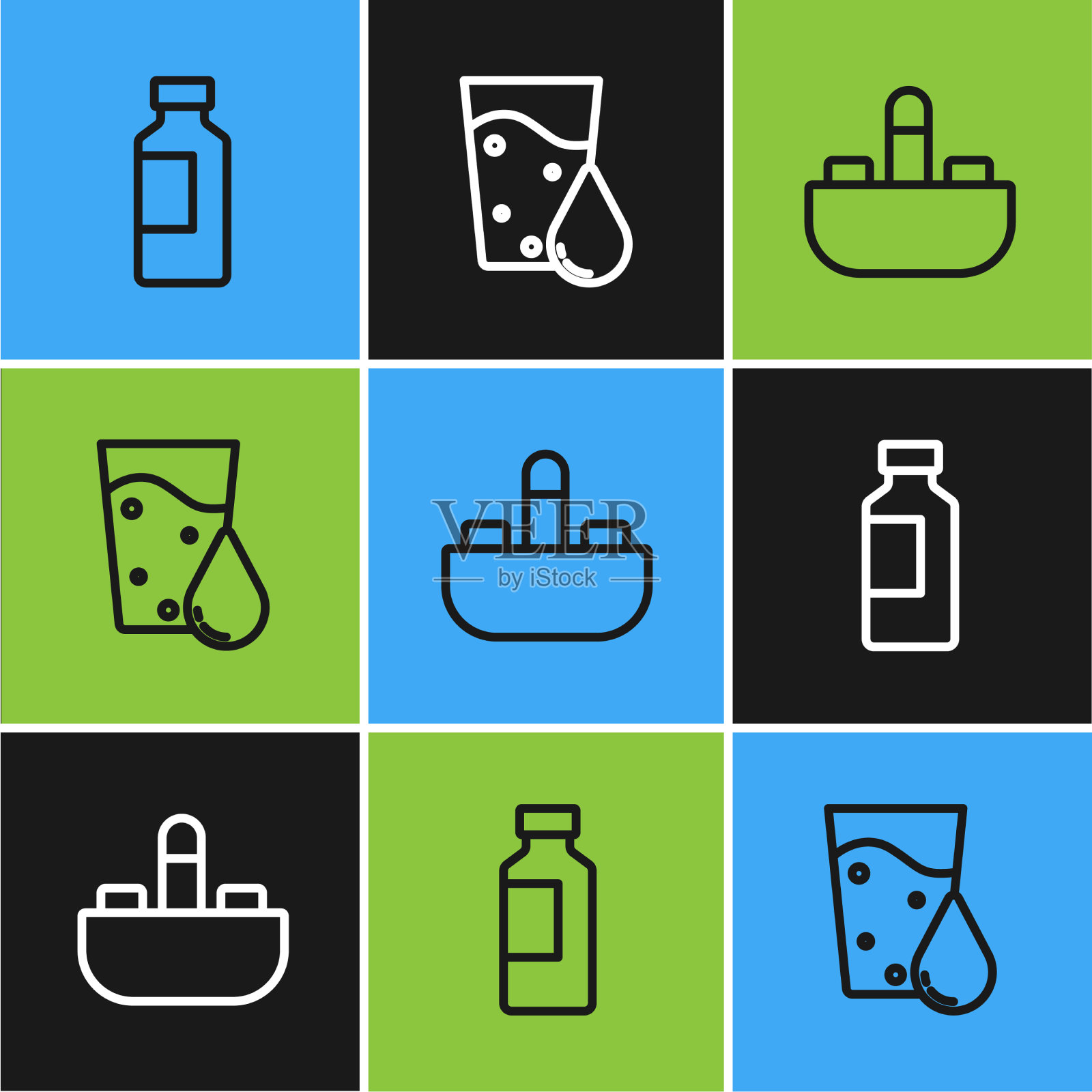 设置线瓶水洗脸盆与龙头图标素材