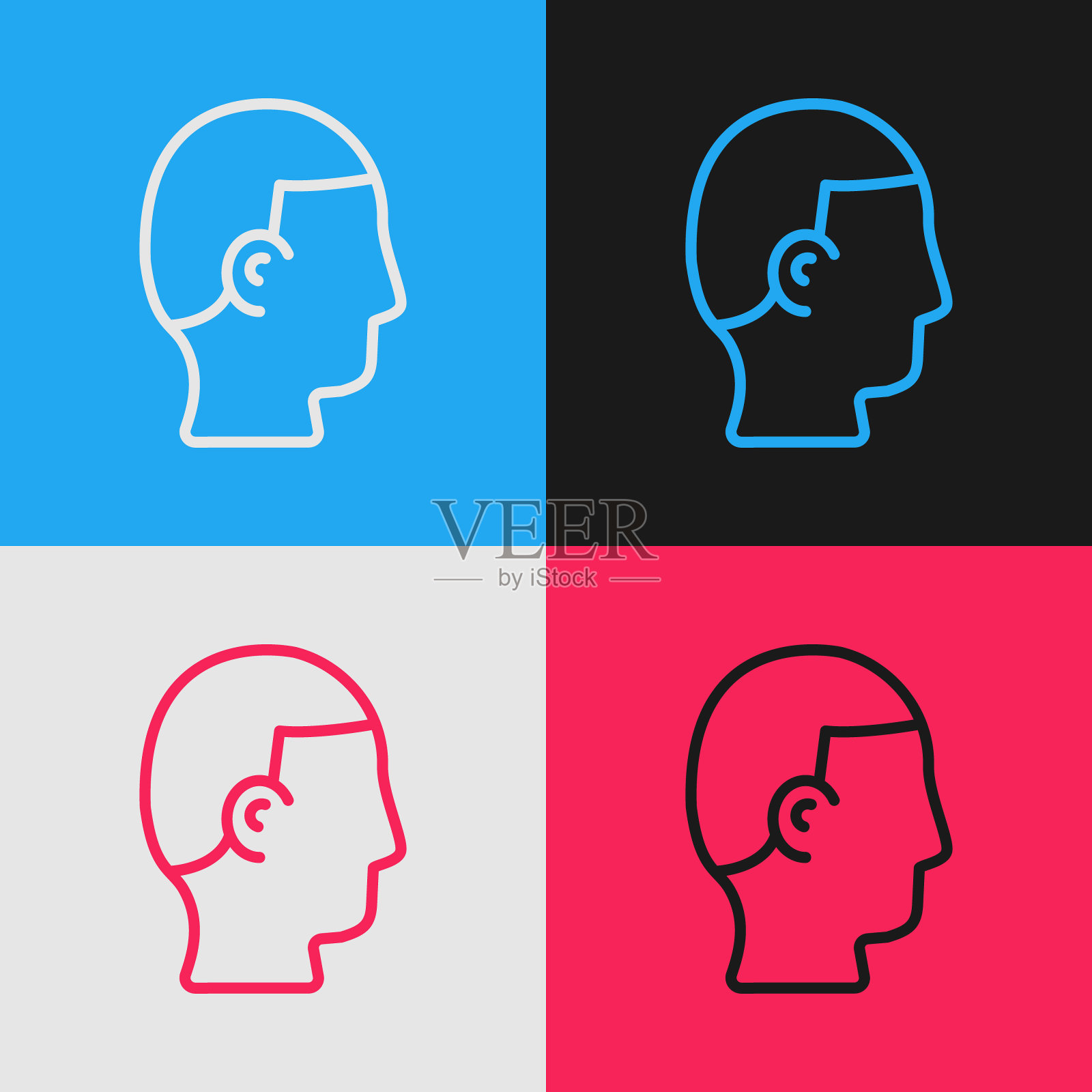 流行艺术线发型的男人图标孤立的颜色背景。向量图标素材