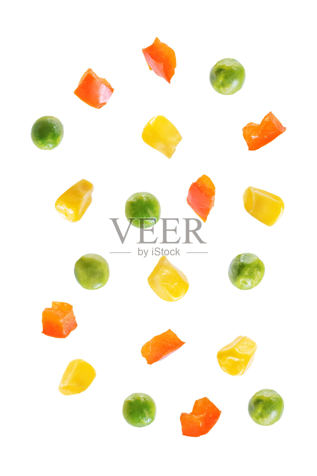 玉米、青豆、红辣椒、白色背景照片摄影图片