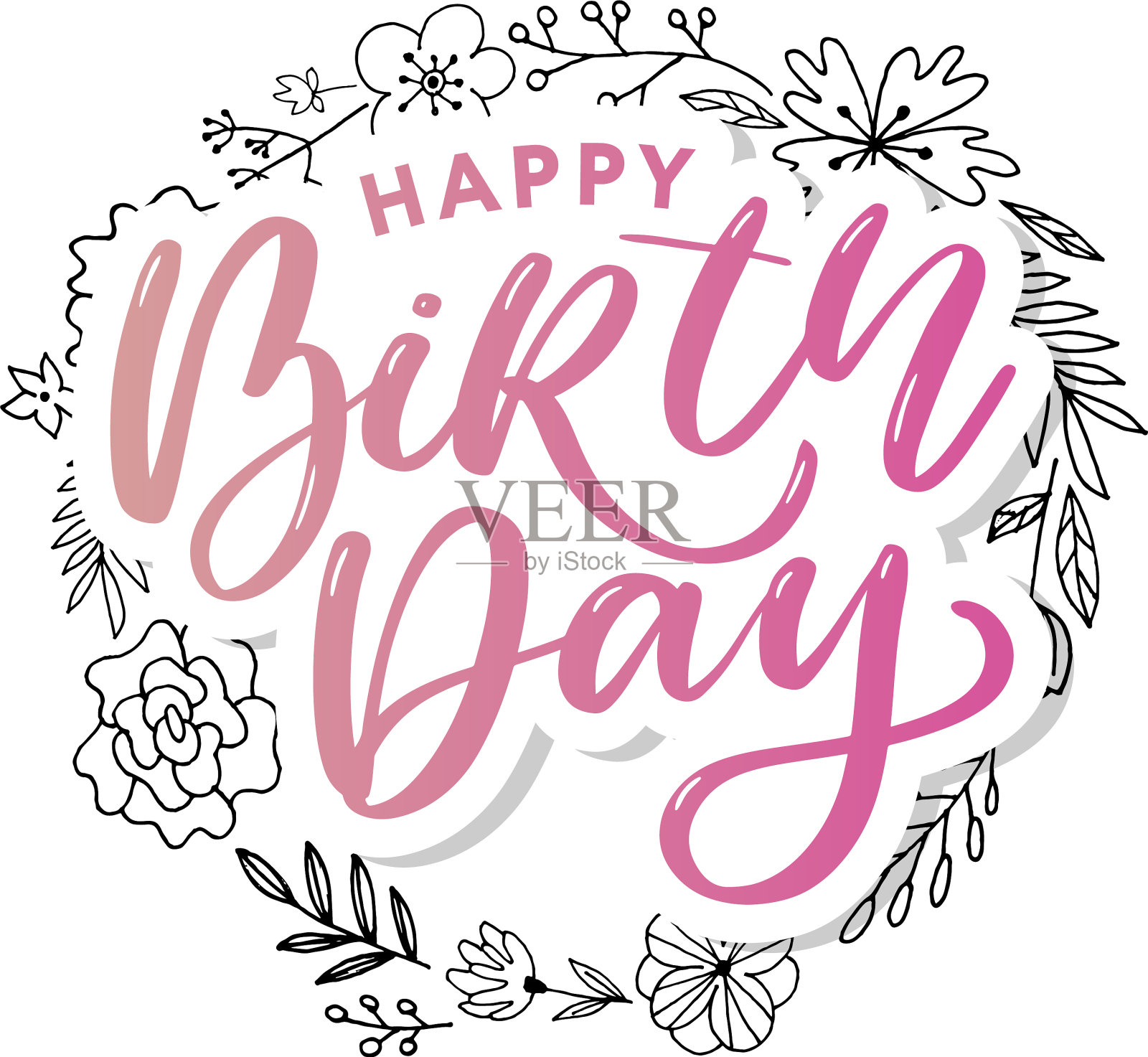 生日快乐毛笔手写体设计元素图片