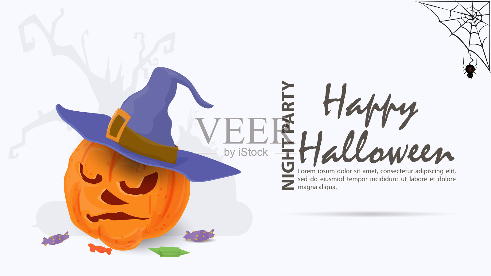 南瓜在女巫帽子平矢量插图万圣节假期的背景是孤立的设计模板素材